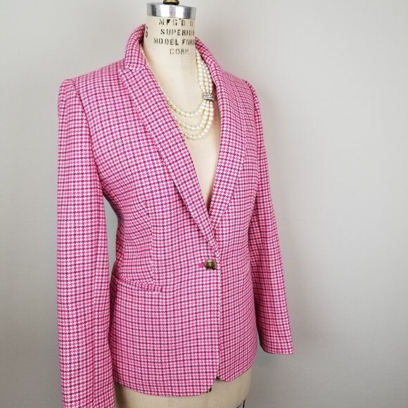 J Crew Re Imagined Pink Houndstooth Campbell Blazer Jacket *  Ladies Size 8 - Picture 3 of 11